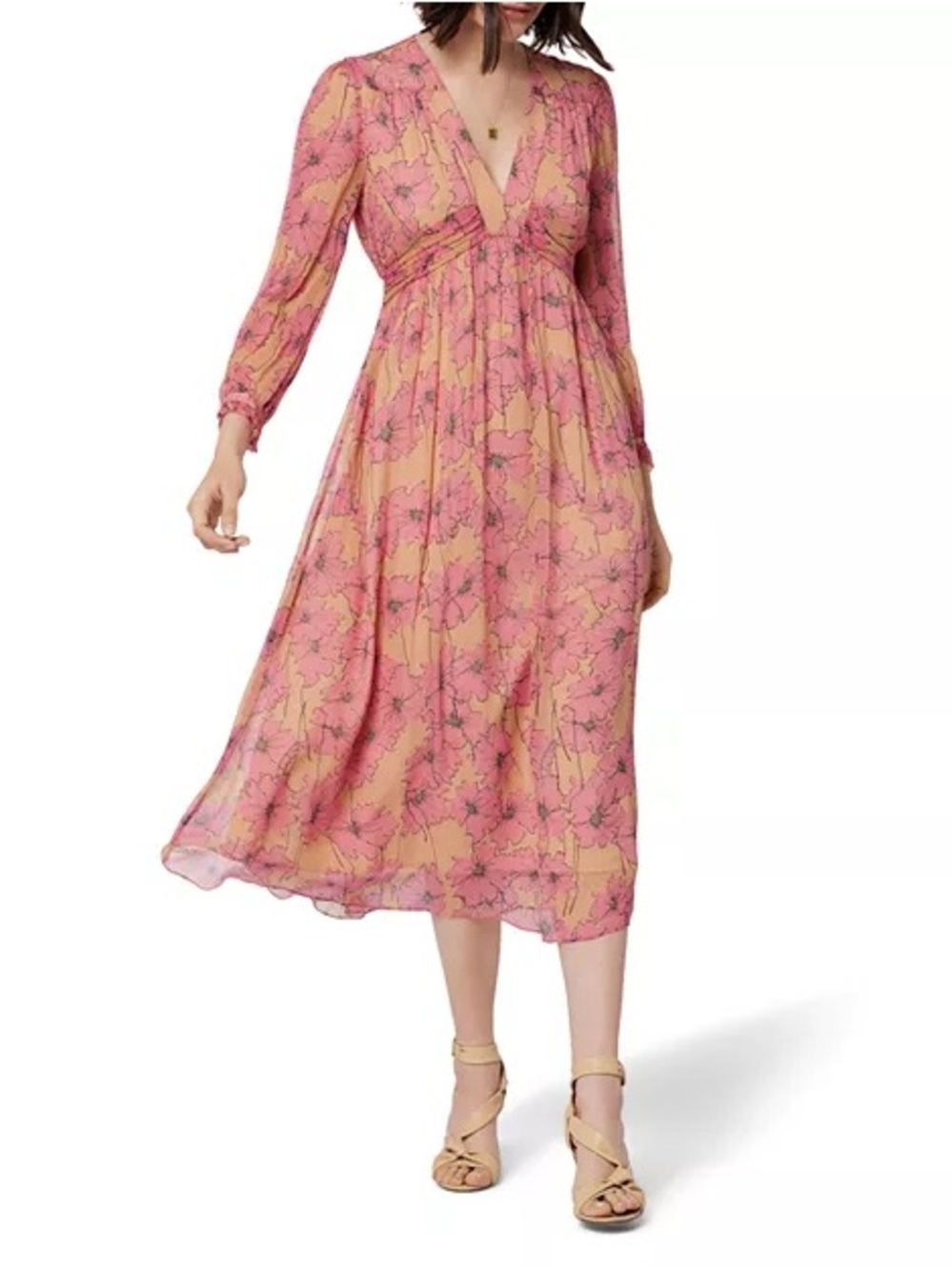 Joie Kaz Floral Silk Midi Dress Women’s Medium